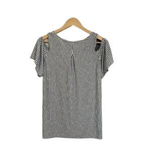 MAX STUDIO Cold Shoulder White Blue Stripe Top | XS